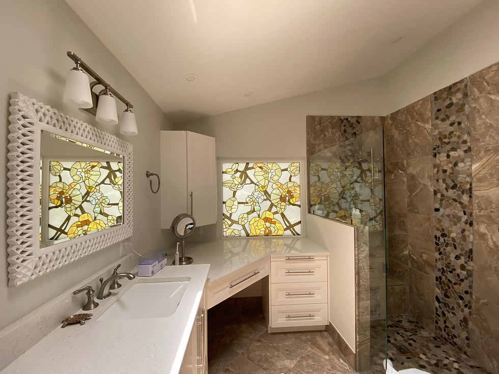 Brighten your bathroom or kitchen cabinets with the lively stained glass windows