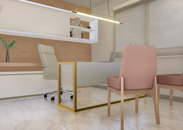 Para um ambiente dos profissionais de saúde, as clores claras são importantes para contribuir com a sensação de limpeza. Trouxemos um toque de cor rose, para a profissional feminina.