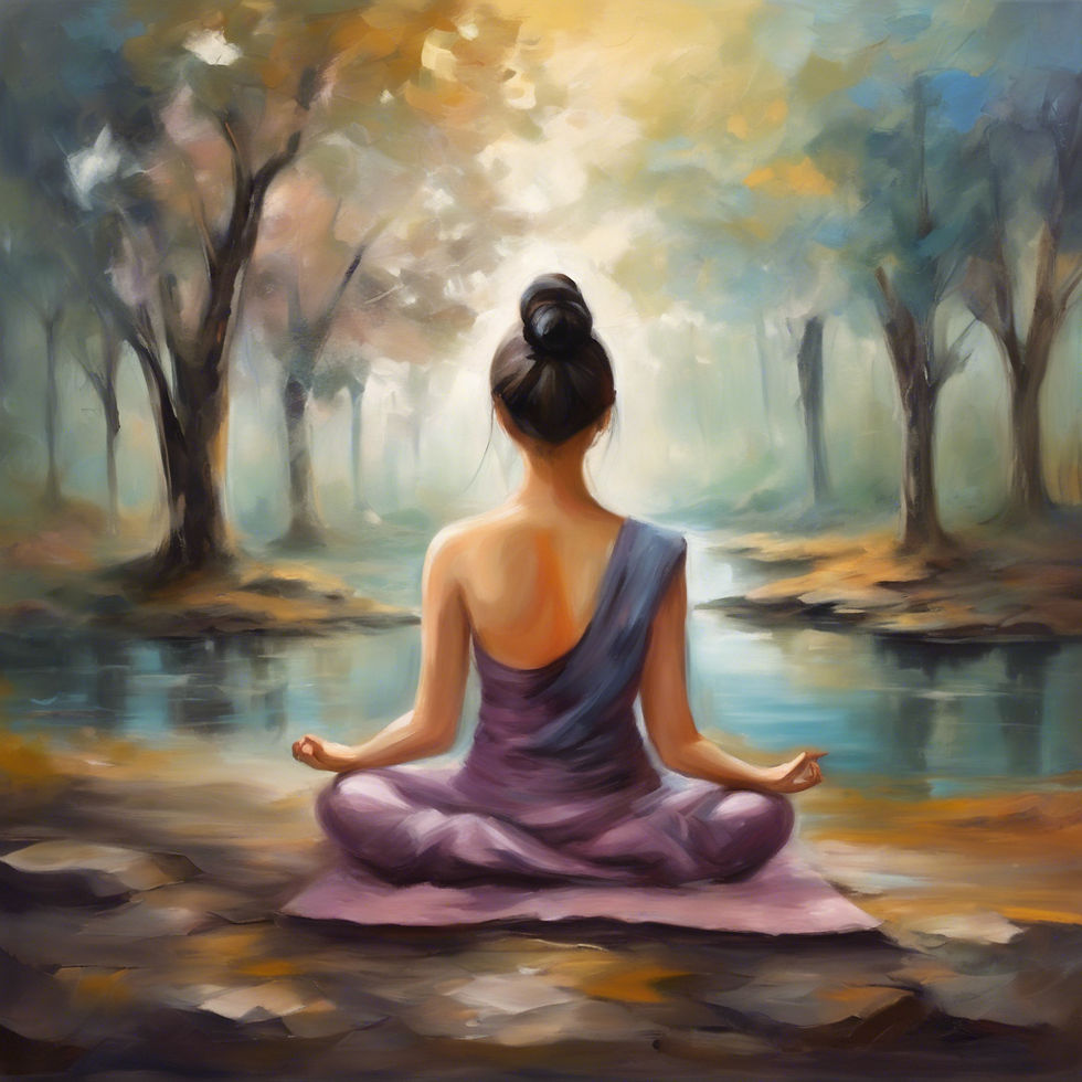A person sitting peacefully while meditating.