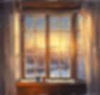 Cozy Window looking out onto snowfall and warm sunlight