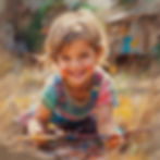 Young child playing outside and smiling
