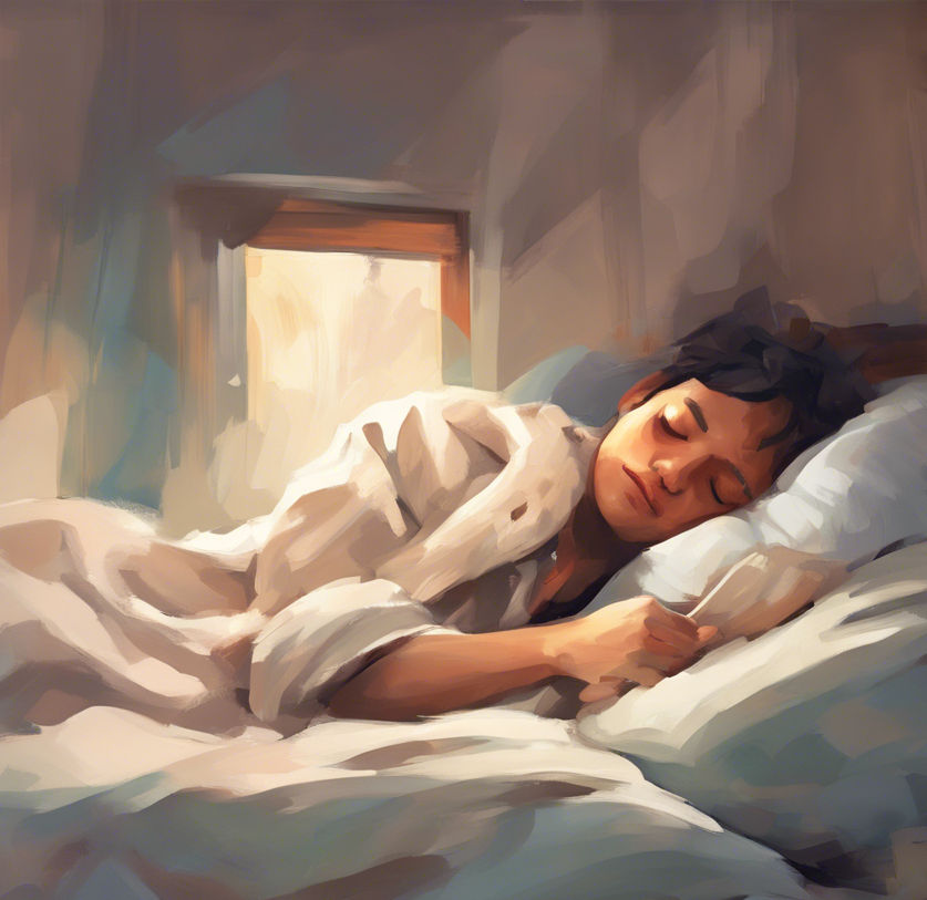 a person sleeping in a comfortable bed.