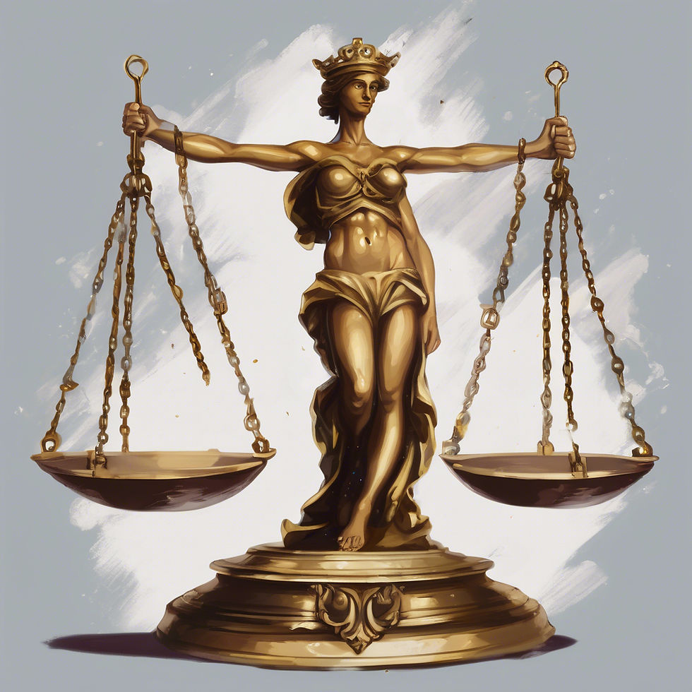 The Scales of Justice in gold held by a female.