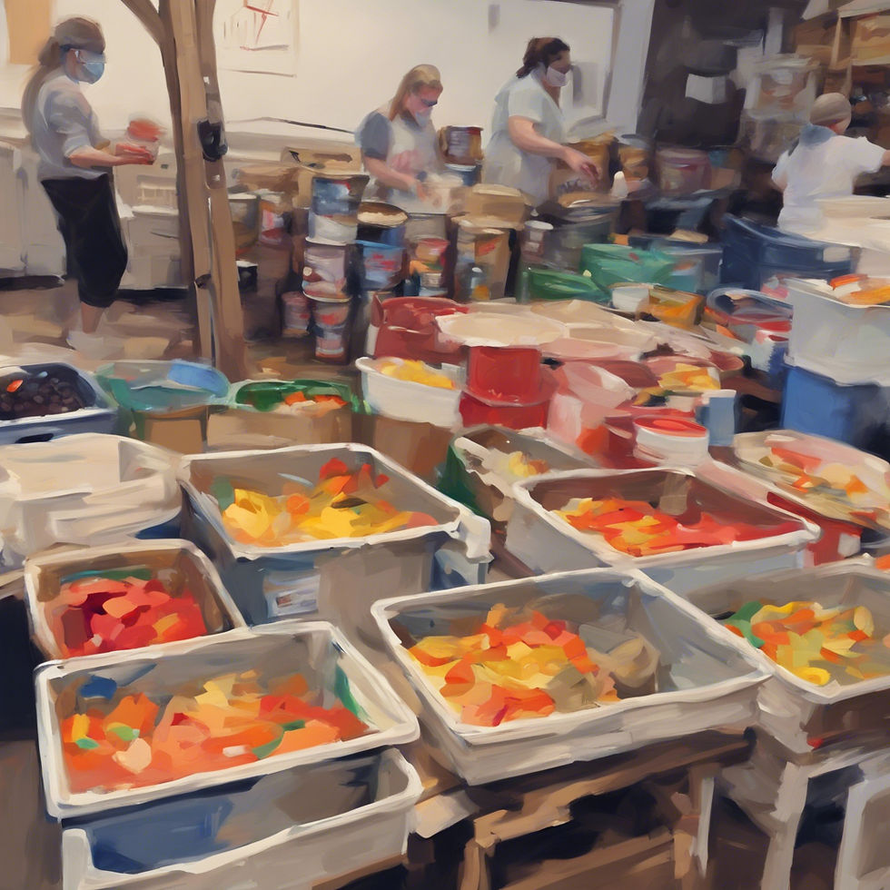 Volunteers helping at a food bank.
