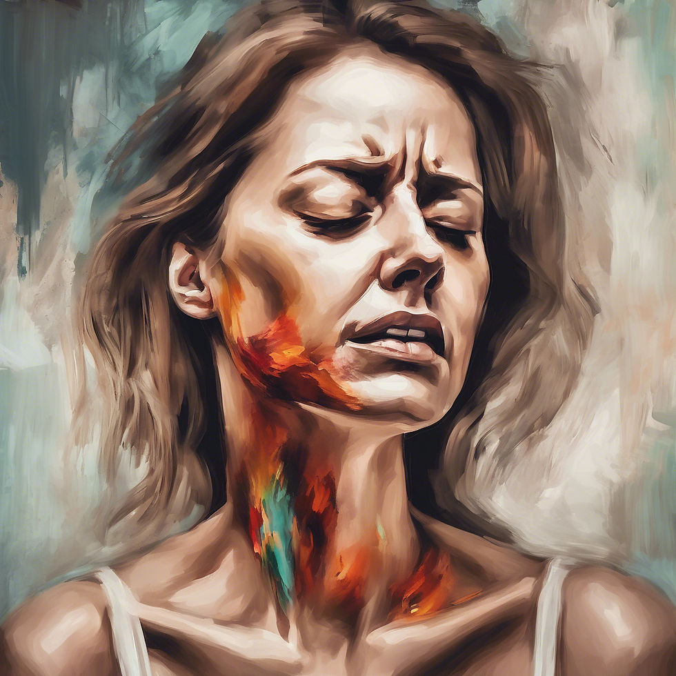 Woman in thyroid pain.