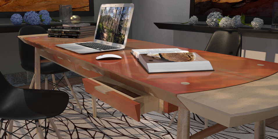 02 Delicate Table Desk drawer opened with computer scene 12