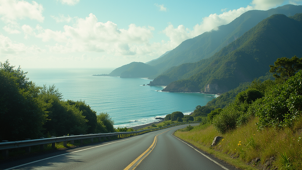 Wide angle view of a scenic coastal road in the Philippines
