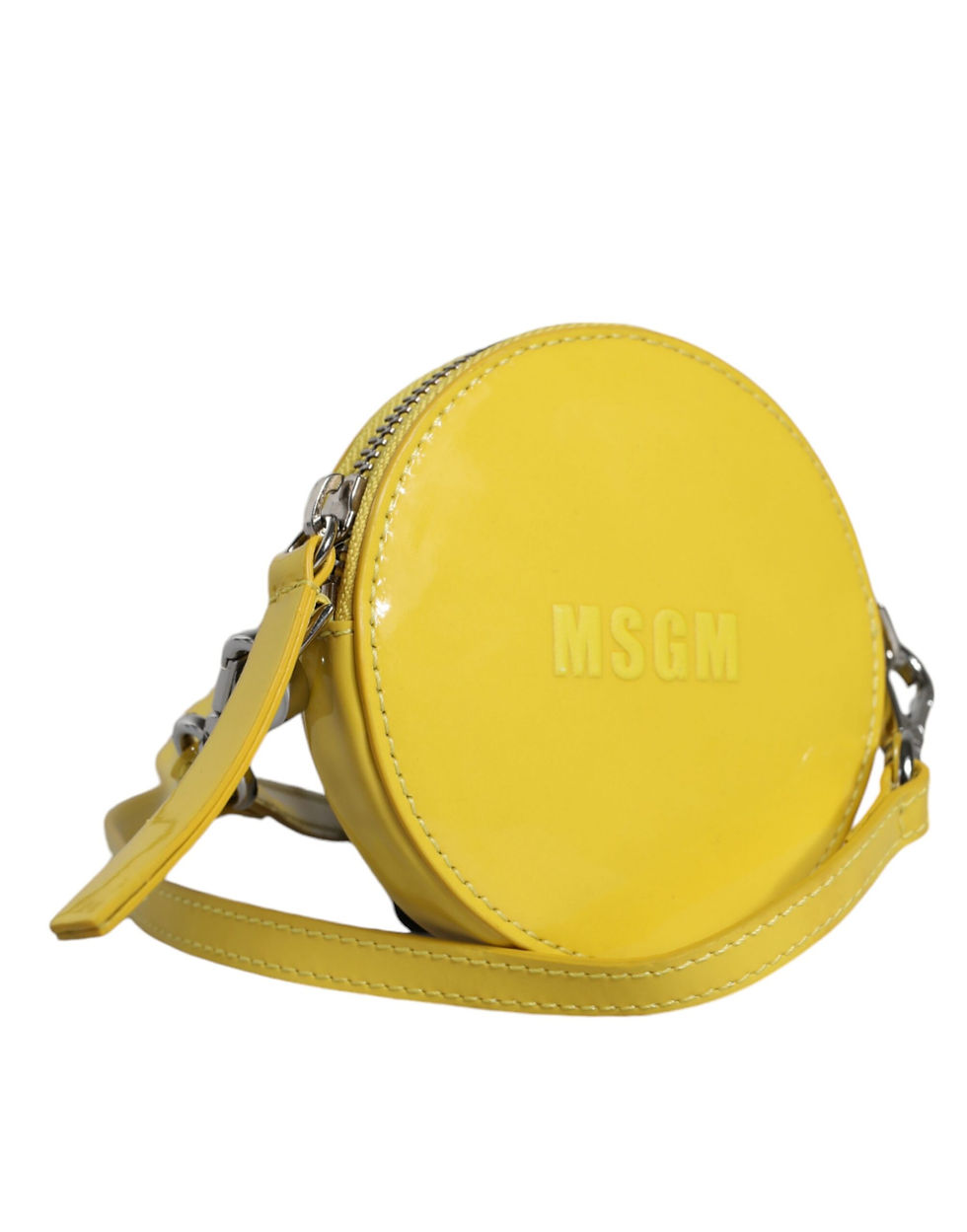 Thumbnail: Yellow Leather Logo Crossbody Sling Shoulder Round Bag