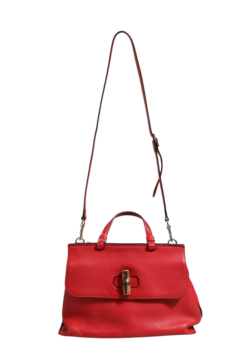 Thumbnail: Red Leather Bamboo Daily Tote Crossbody Bag