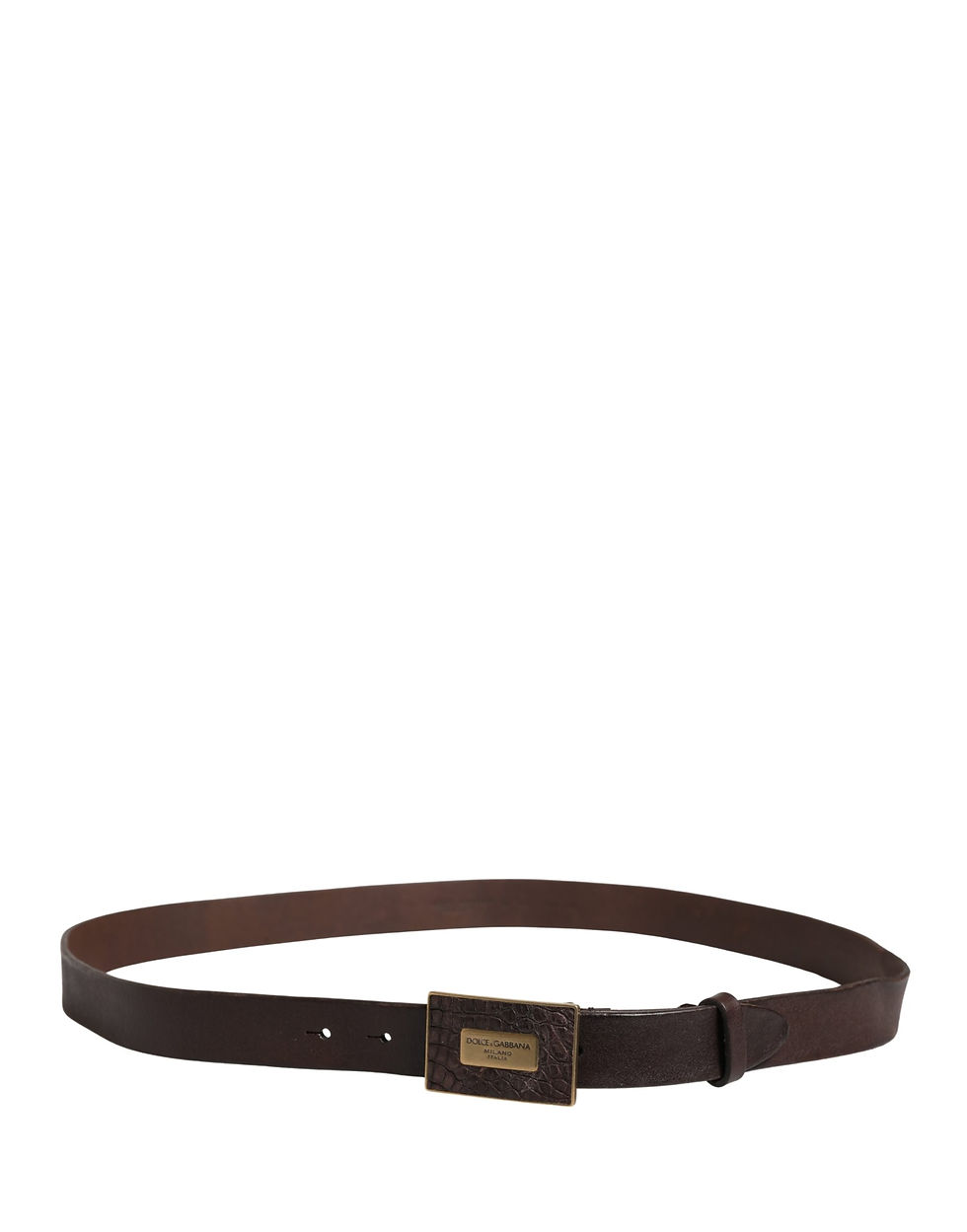 Thumbnail: Men Brown Leather Logo Metal Buckle Belt