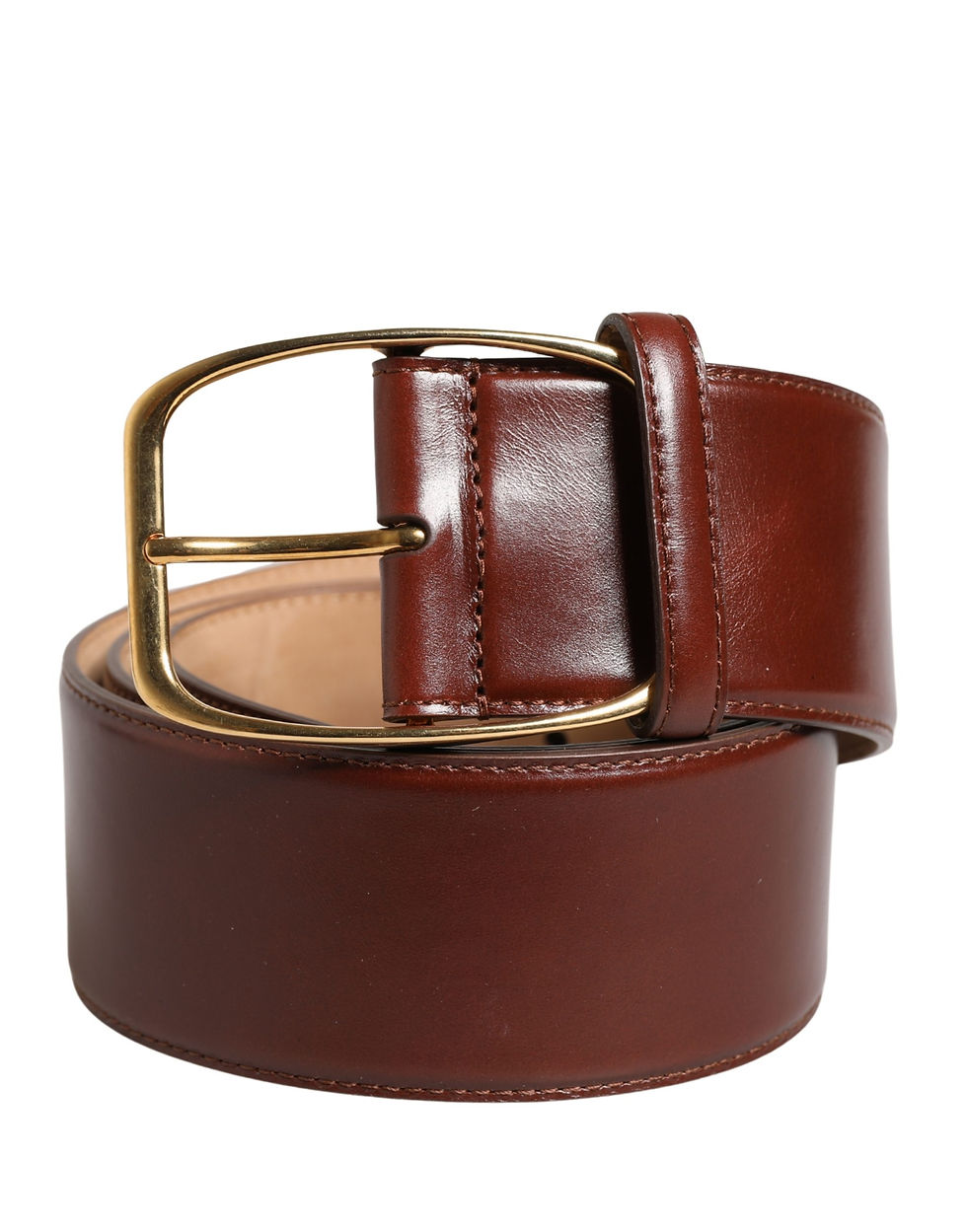 Thumbnail: Brown Leather Waist Gold Metal Buckle Belt