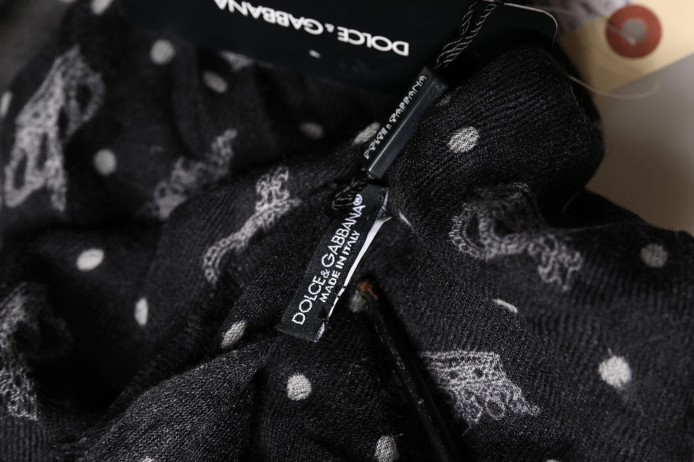 Thumbnail: Black Wool Crown Print Fringe Neck Wrap 180cm x 65cm Scarf