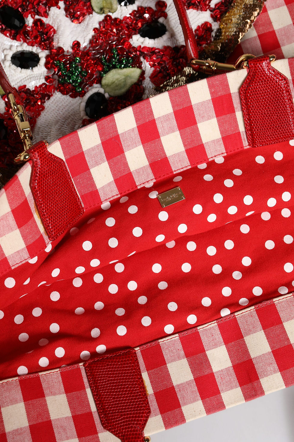 Thumbnail: Red I Love Pizza Rhinestone Embellished Tote Bag