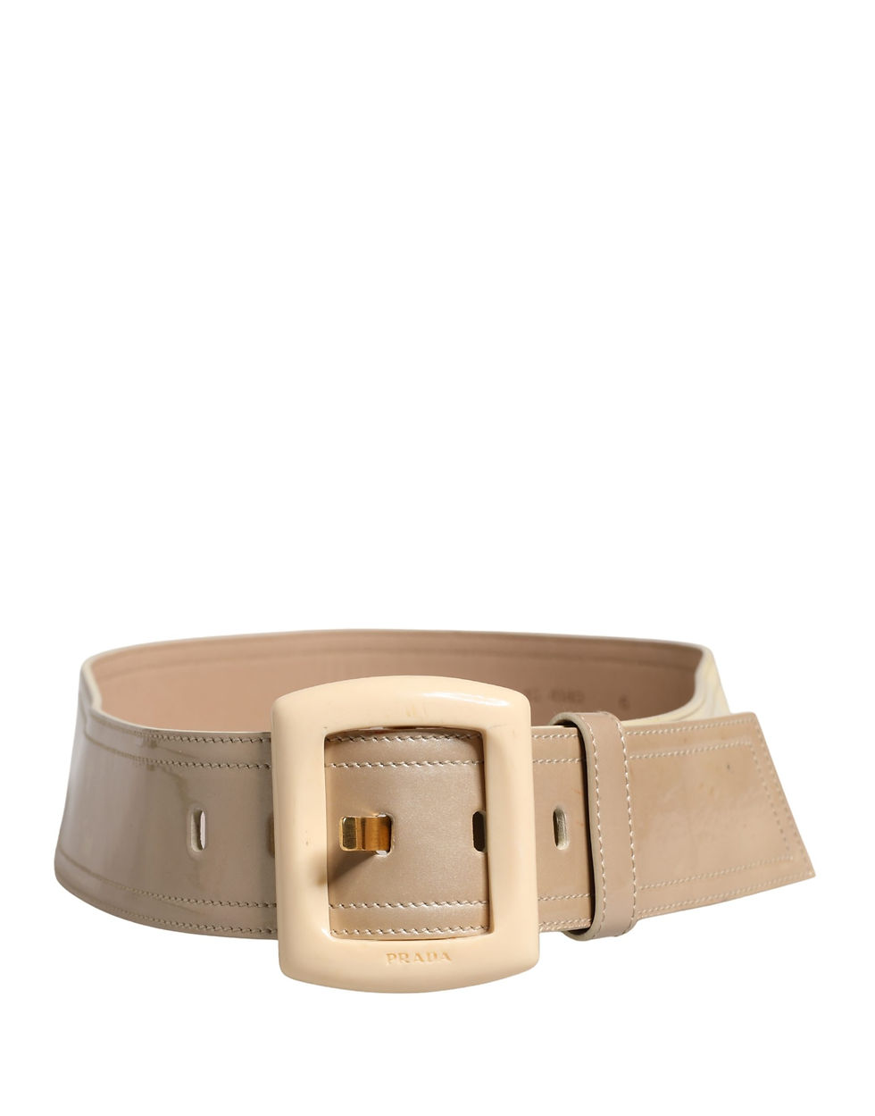Thumbnail: Beige Leather Logo Wide Waist Women Square Buckle Belt