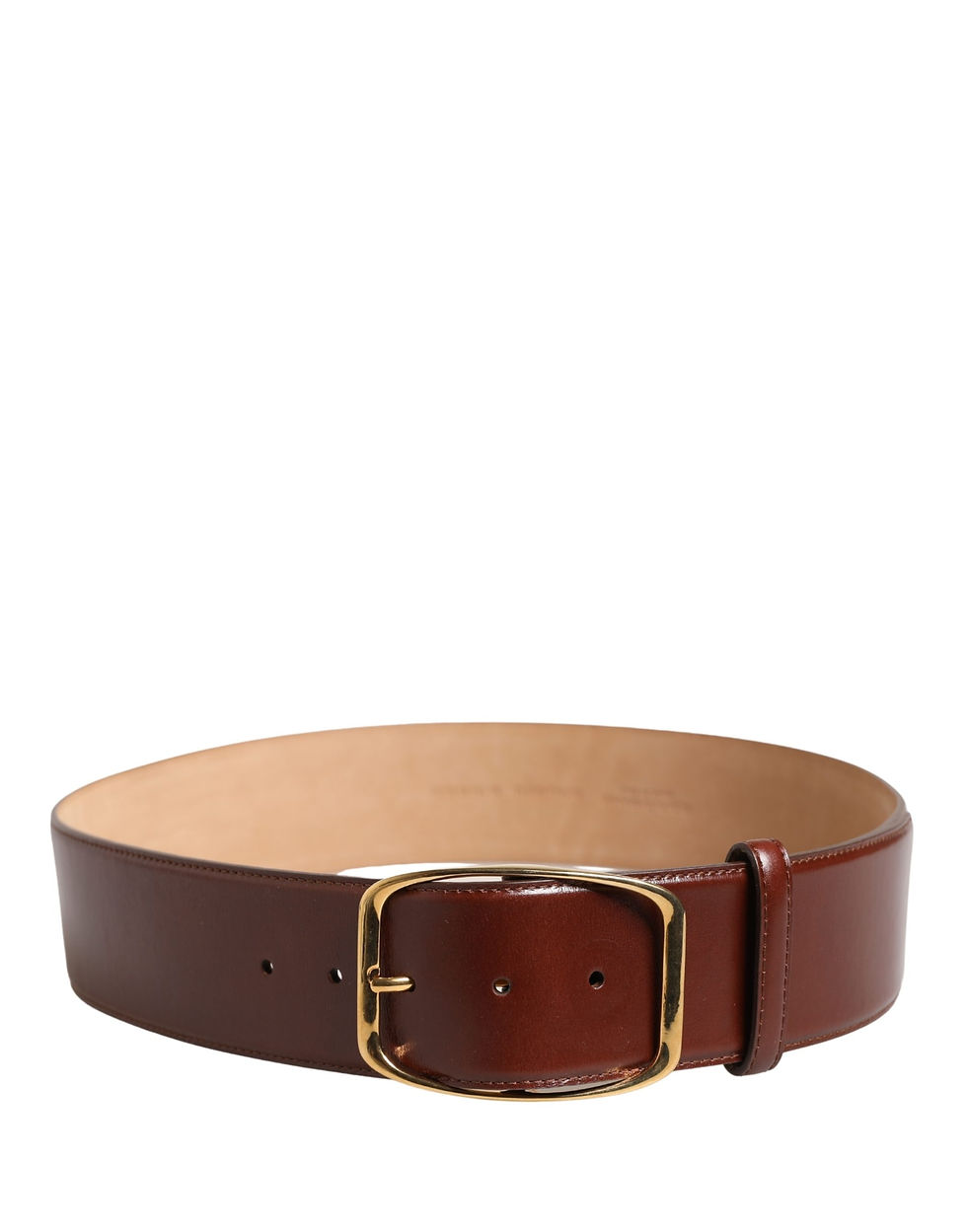 Thumbnail: Brown Leather Waist Gold Metal Buckle Belt