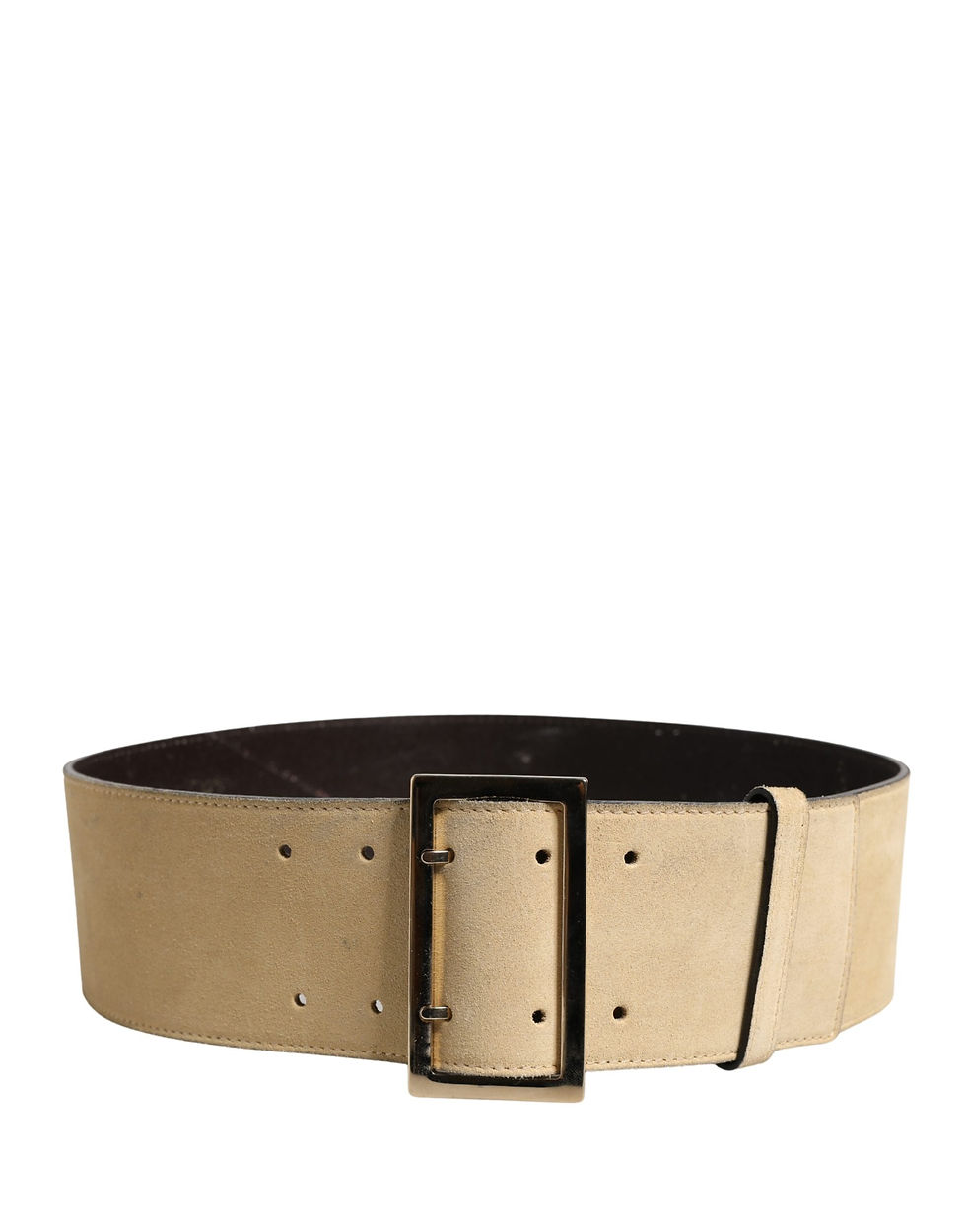 Thumbnail: Beige Suede Leather Silver Metal Buckle Belt