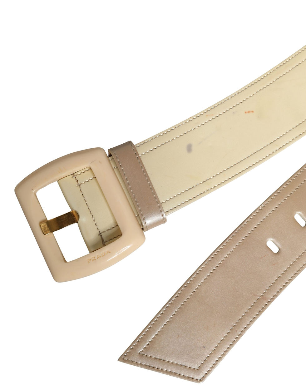 Thumbnail: Beige Leather Logo Wide Waist Women Square Buckle Belt