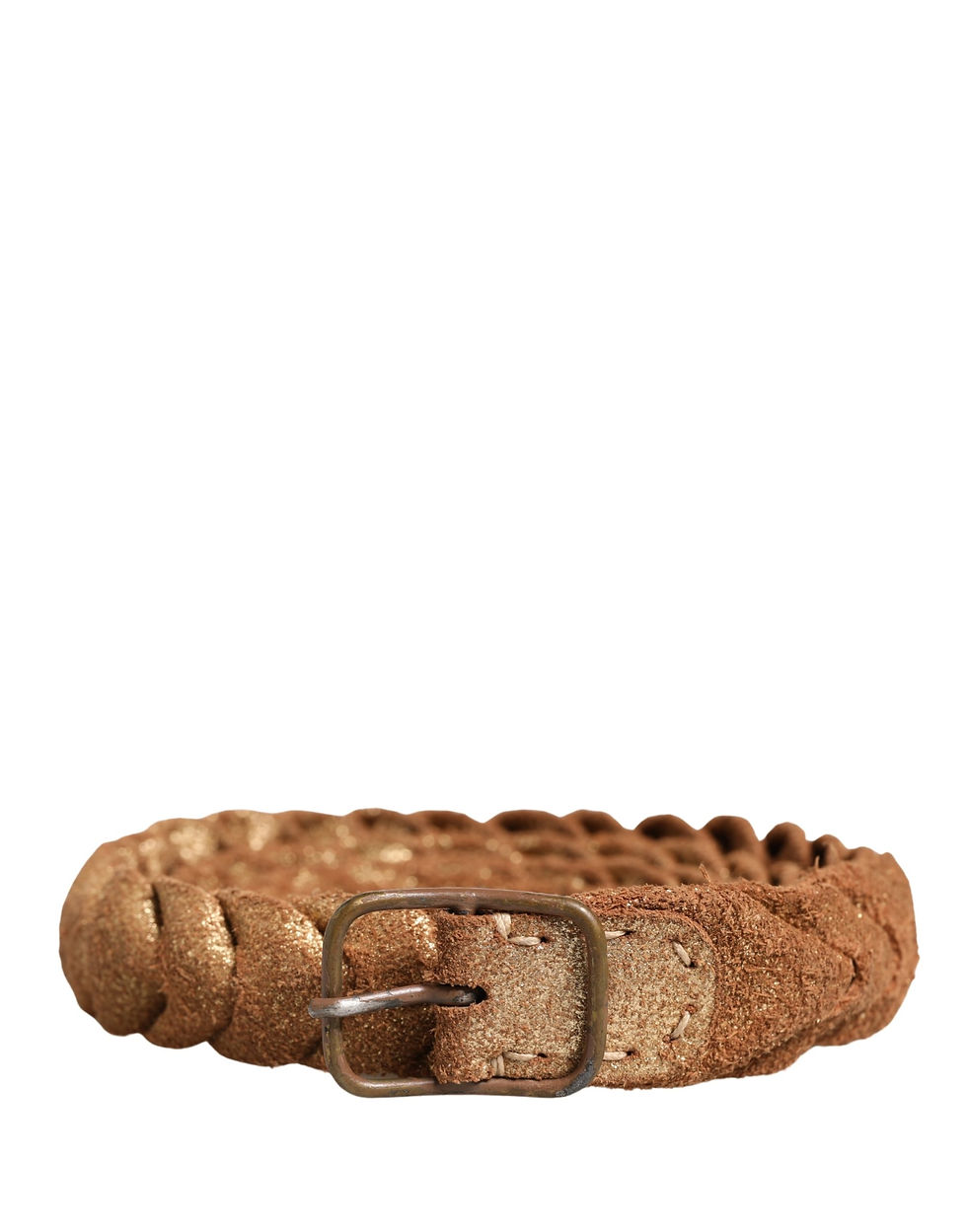 Thumbnail: Brown Leather Braided Metal Buckle Belt