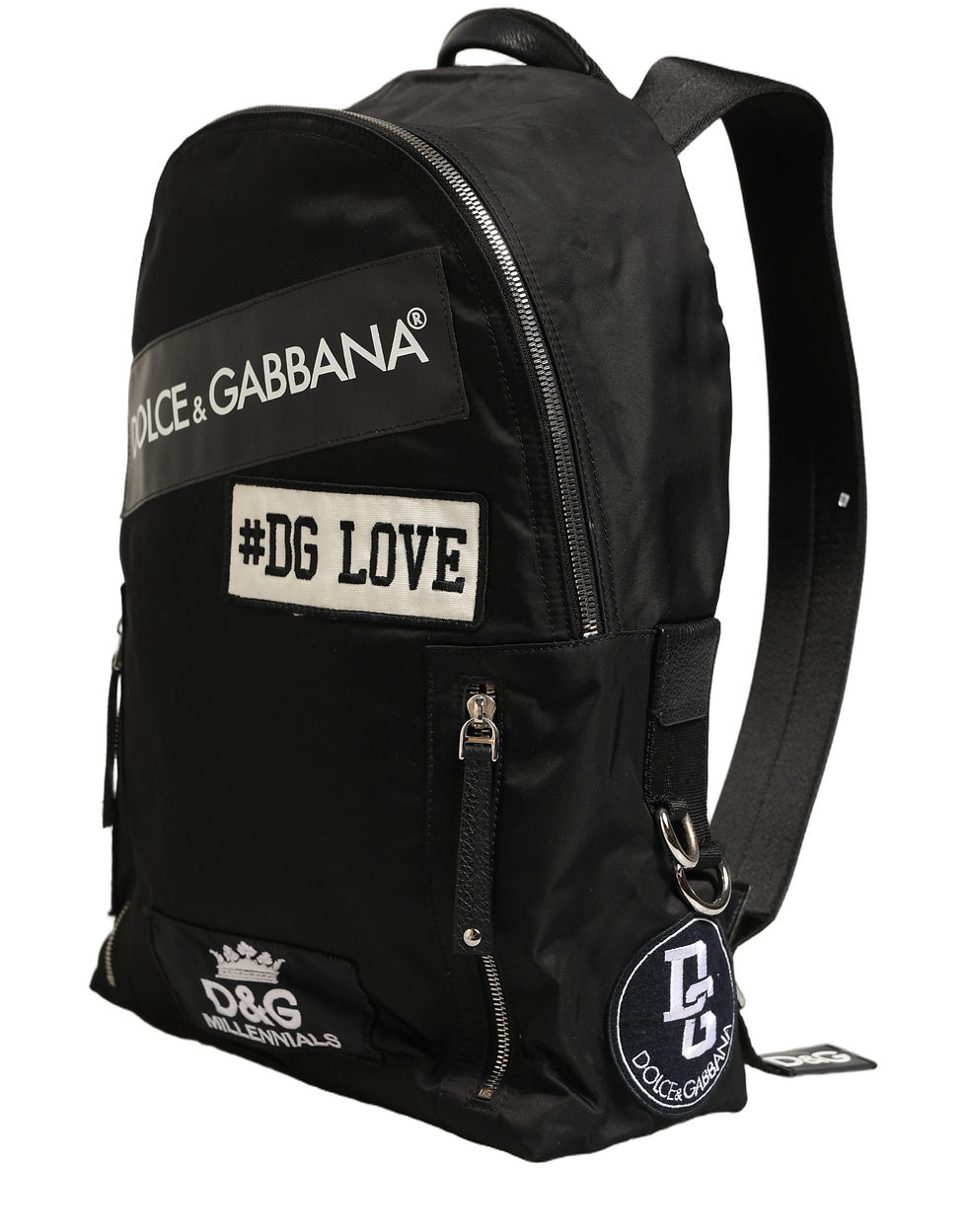 Thumbnail: Dolce & Gabbana Men Black #DG LOVE Logo Patches Nylon Backpack Bag