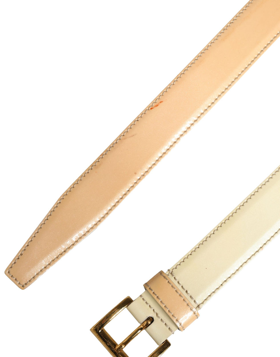 Thumbnail: Beige Leather Logo Waist Women Gold Metal Buckle Belt