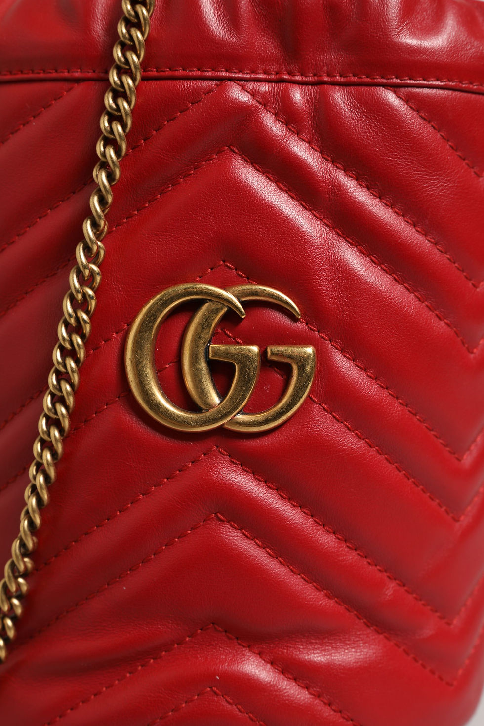 Thumbnail: Red Chevron-quilted Calfskin Leather GG Marmont Bucket Bag