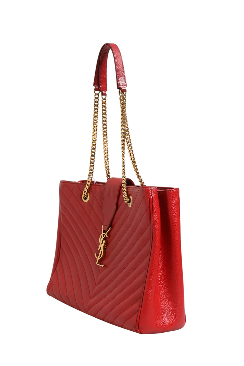 Thumbnail: Red Chevron Quilted Grained Leather Monogram Tote Bag