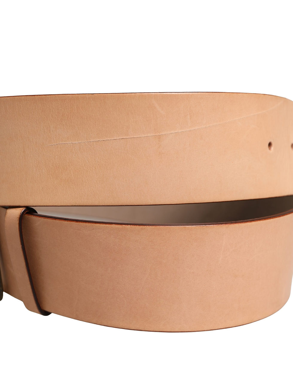 Thumbnail: Beige Genuine Leather Wide Waist Metal Buckle Belt