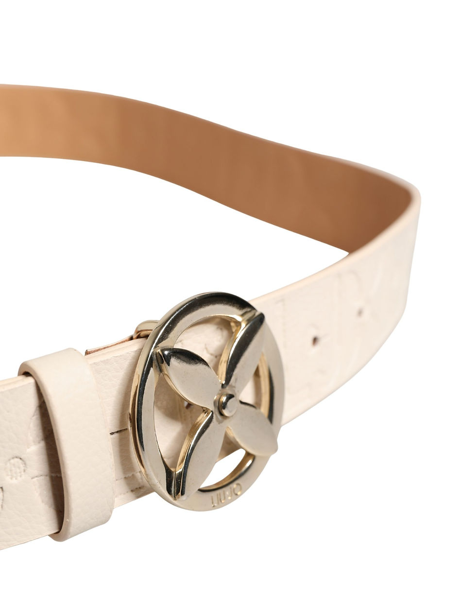 Thumbnail: Beige Leather Wide Waist Silver Metal Buckle Waist Women Belt
