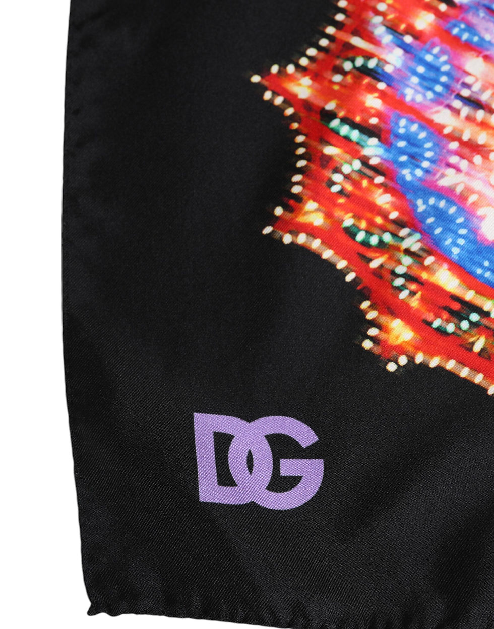 Thumbnail: Black Multicolor Print Square Foulard Scarf