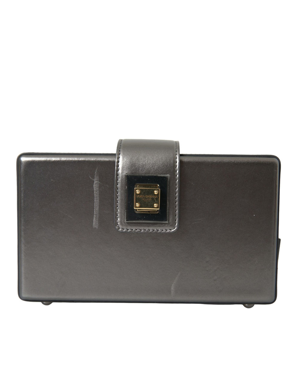 Thumbnail: Metallic Gray Calfskin Leather DG BOX Shoulder Bag