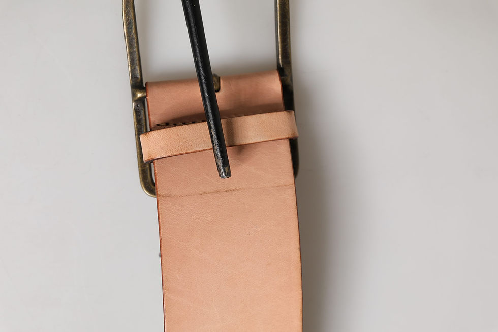 Thumbnail: Beige Genuine Leather Wide Waist Metal Buckle Belt