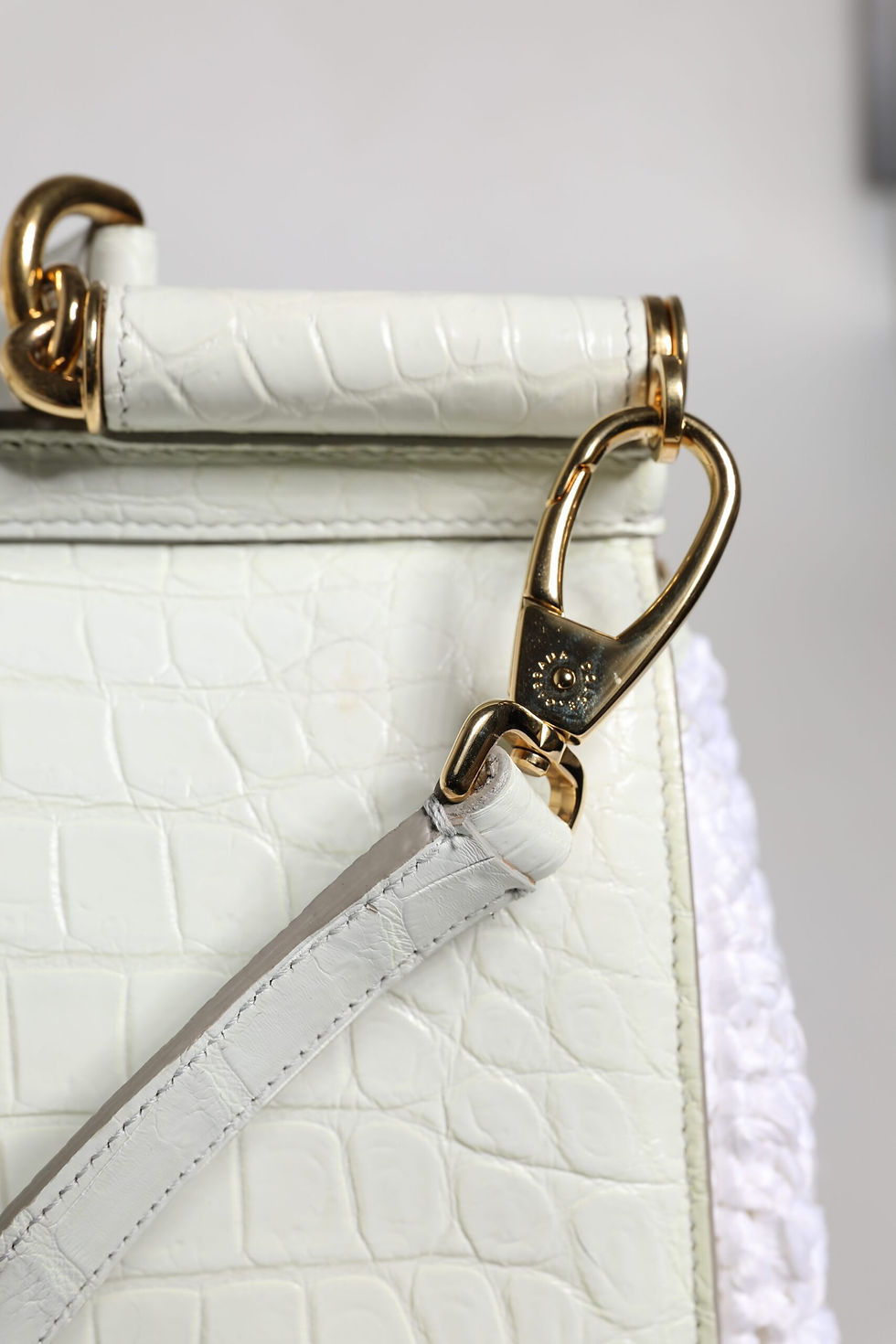 Thumbnail: White Rafia Leather Top Handle Crossbody Bag