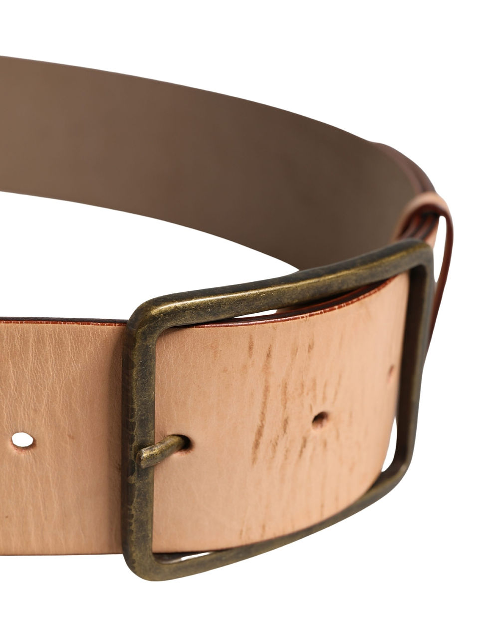 Thumbnail: Beige Genuine Leather Wide Waist Metal Buckle Belt