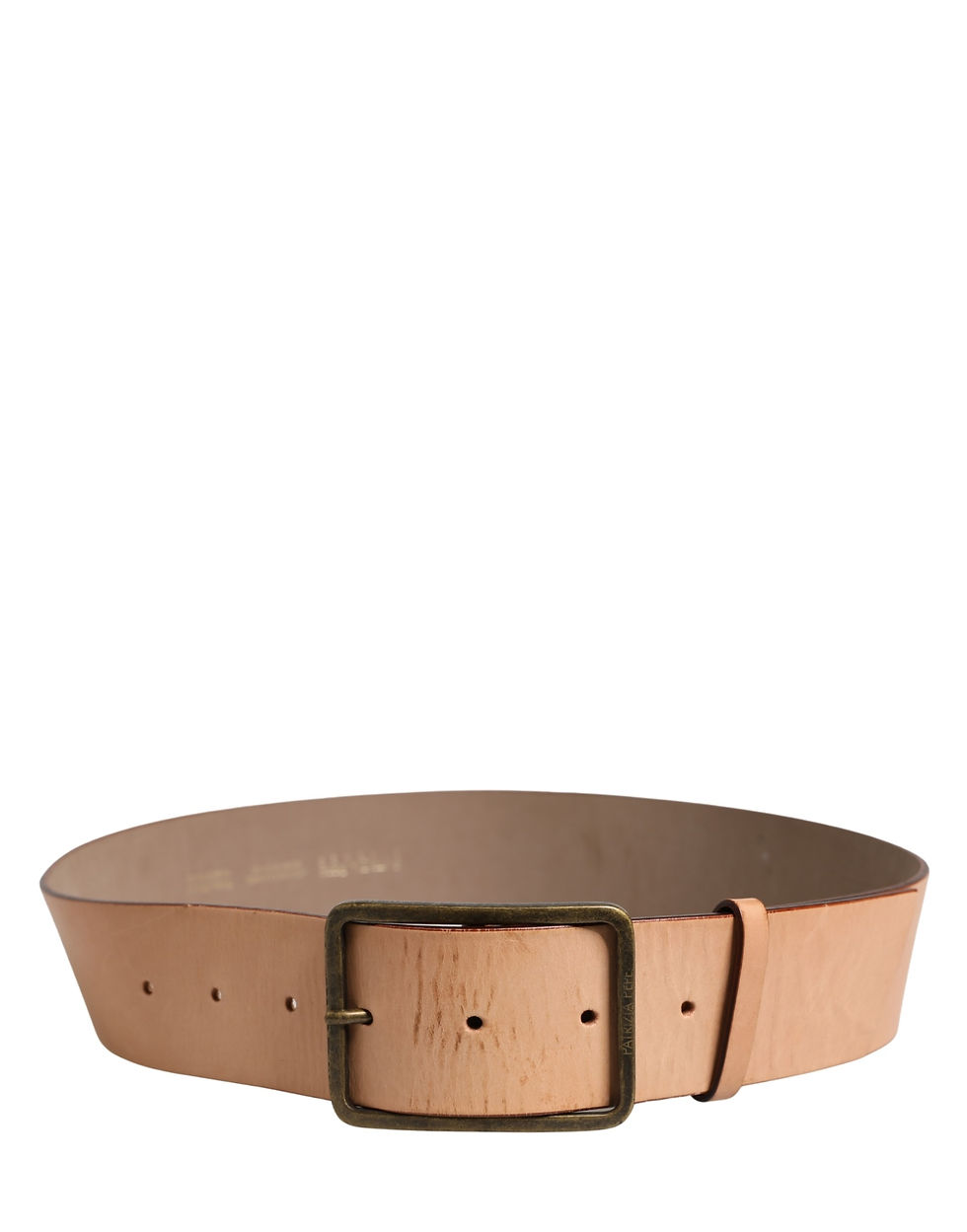 Thumbnail: Beige Genuine Leather Wide Waist Metal Buckle Belt