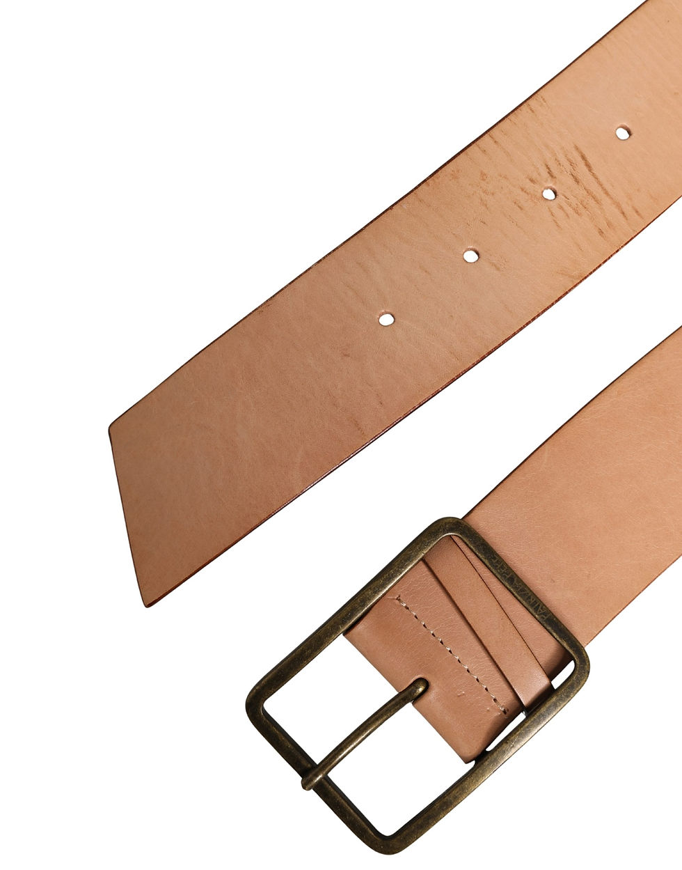 Thumbnail: Beige Genuine Leather Wide Waist Metal Buckle Belt