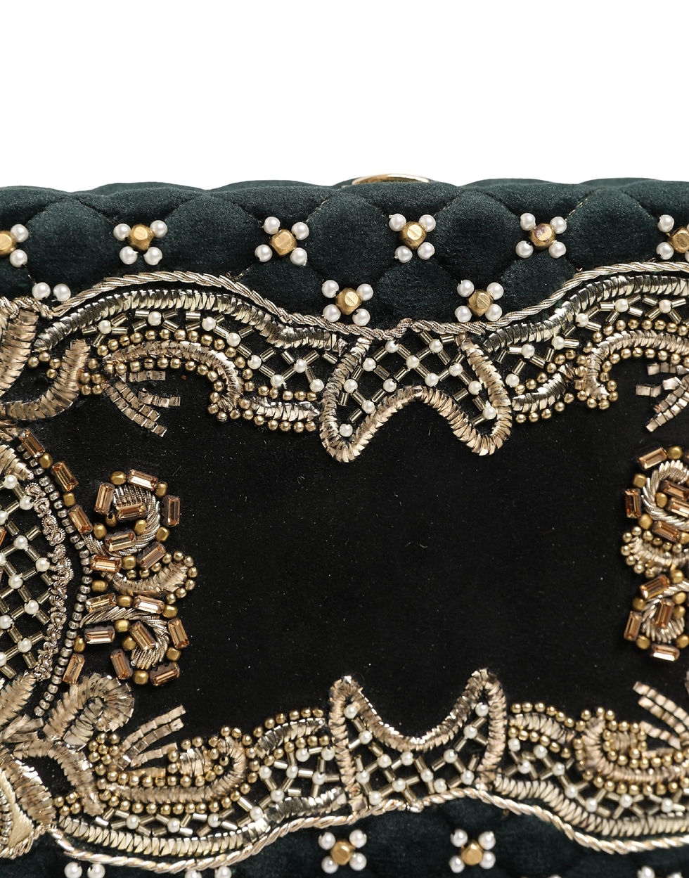 Thumbnail: Black Velvet Gold Frame Clutch Evening Clutch Purse Bag