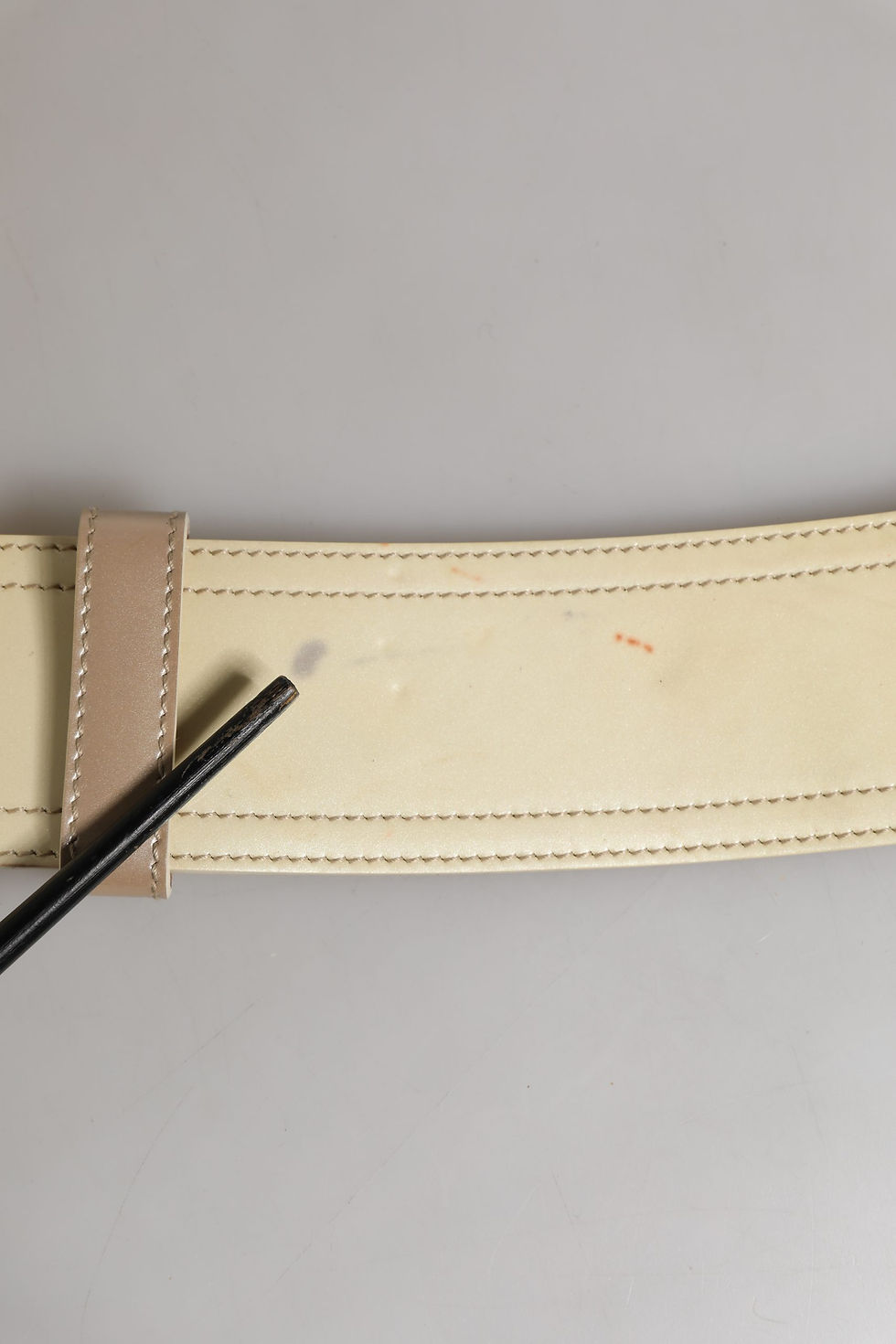 Thumbnail: Beige Leather Logo Wide Waist Women Square Buckle Belt