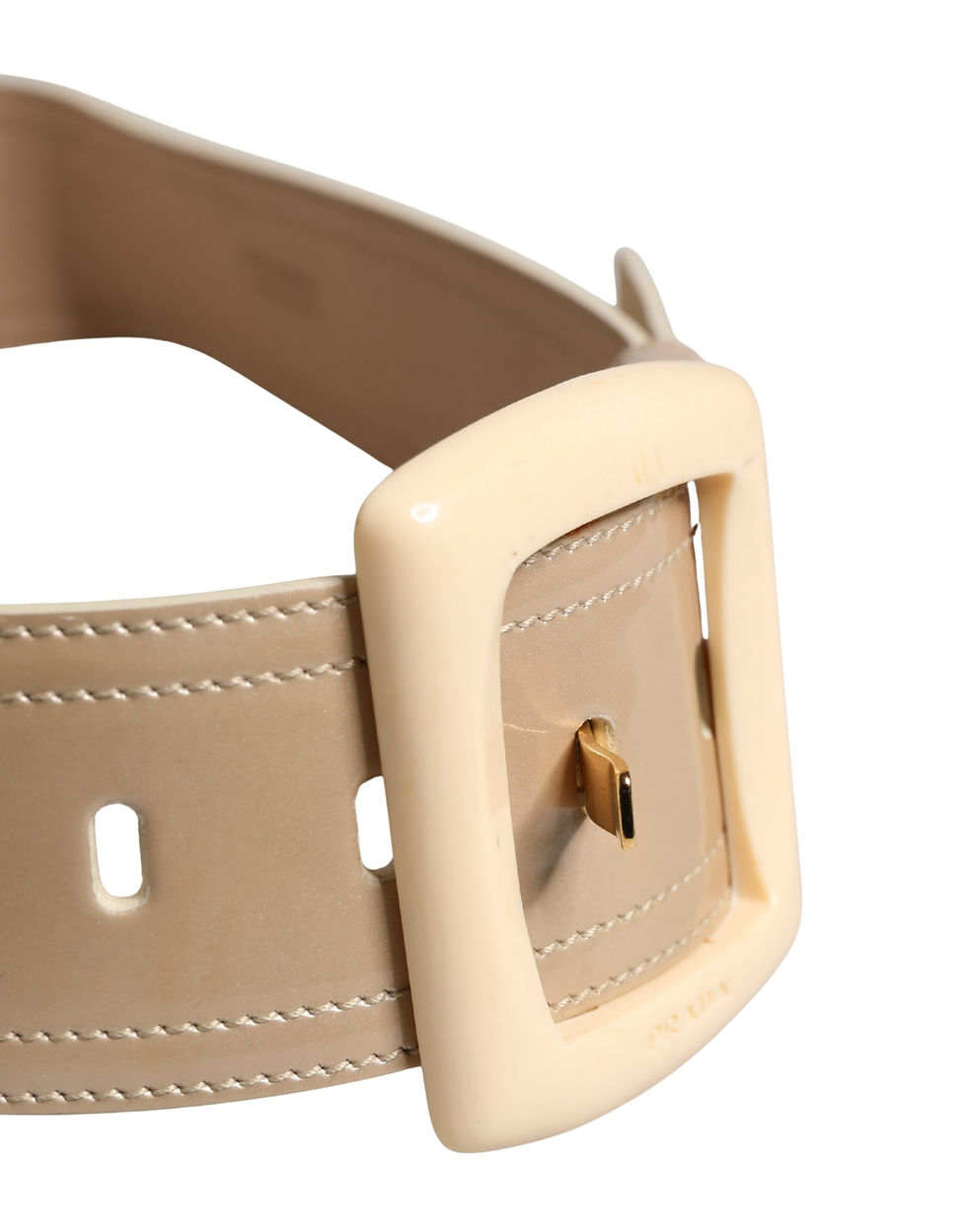 Thumbnail: Beige Leather Logo Wide Waist Women Square Buckle Belt