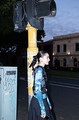 Black Tie Shoulder Clinger at the tram stop
