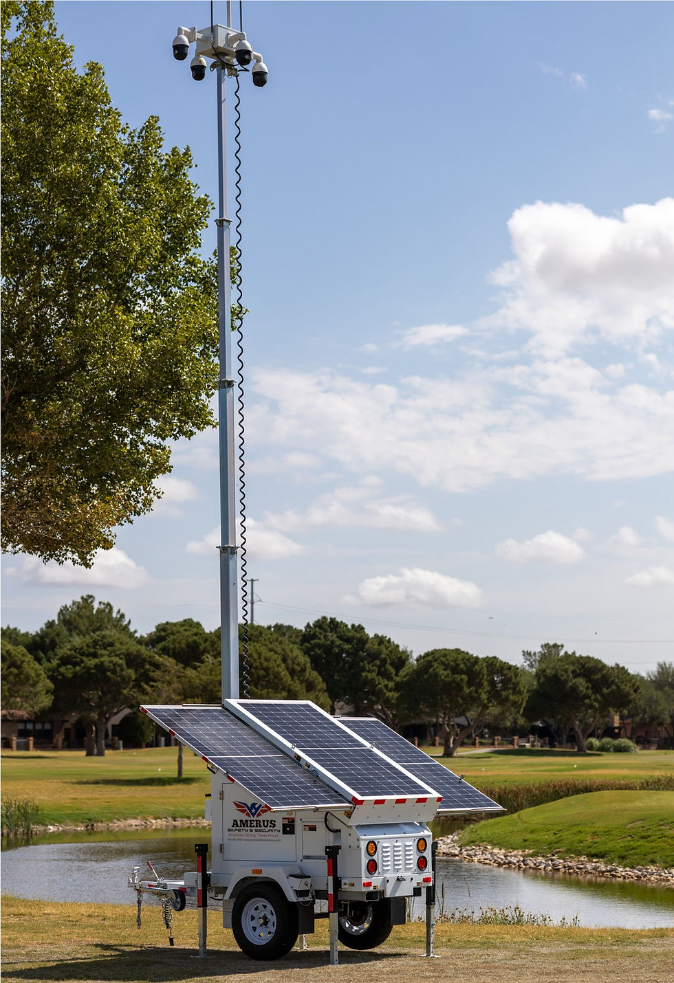 Amerus Safety & Security Mobile Camera Trailer in Front of Lake.