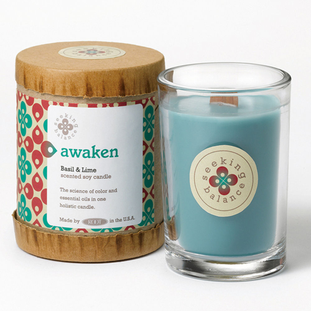 SEEKING BALANCE® AWAKEN 6.5 OZ SMALL SPA CANDLE BASIL & LIME