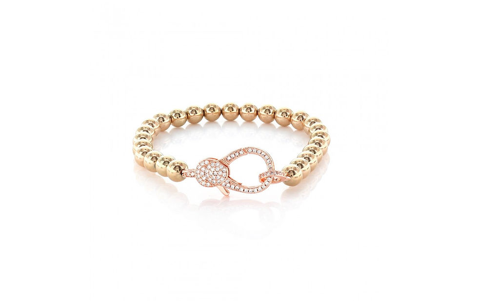 Thumbnail: Stainless Steel Beaded Bracelet with Medium Pavé CZ Clasp