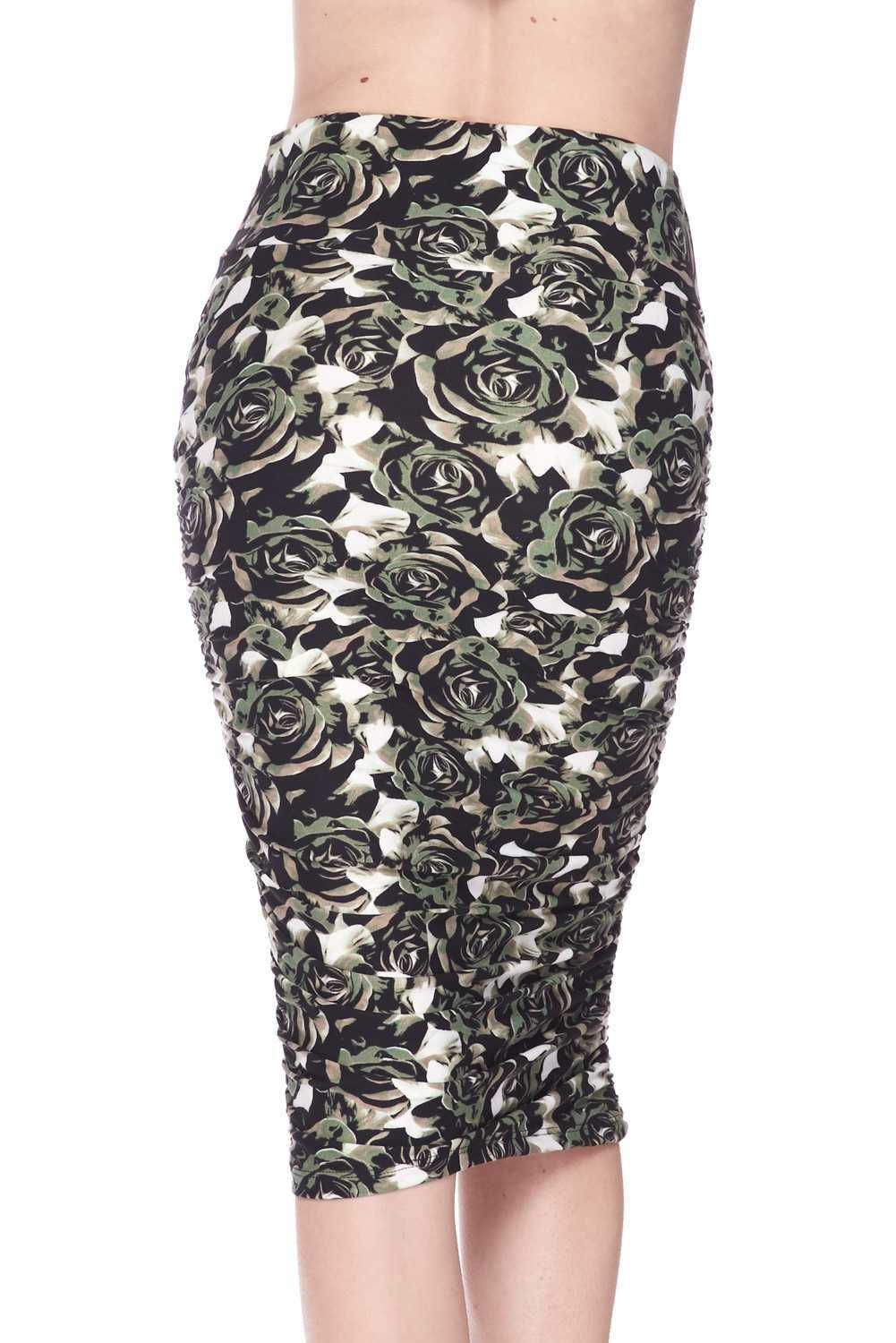 BUTTERY SOFT OLIVE ROSE PENCIL SKIRT