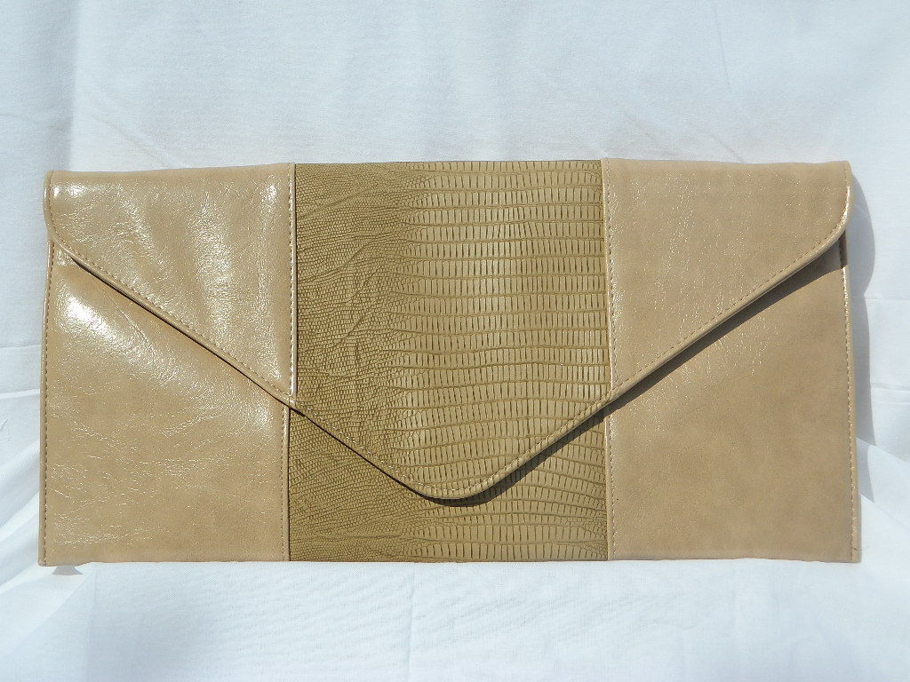 Vegan Lizard & Patent Envelope Clutch