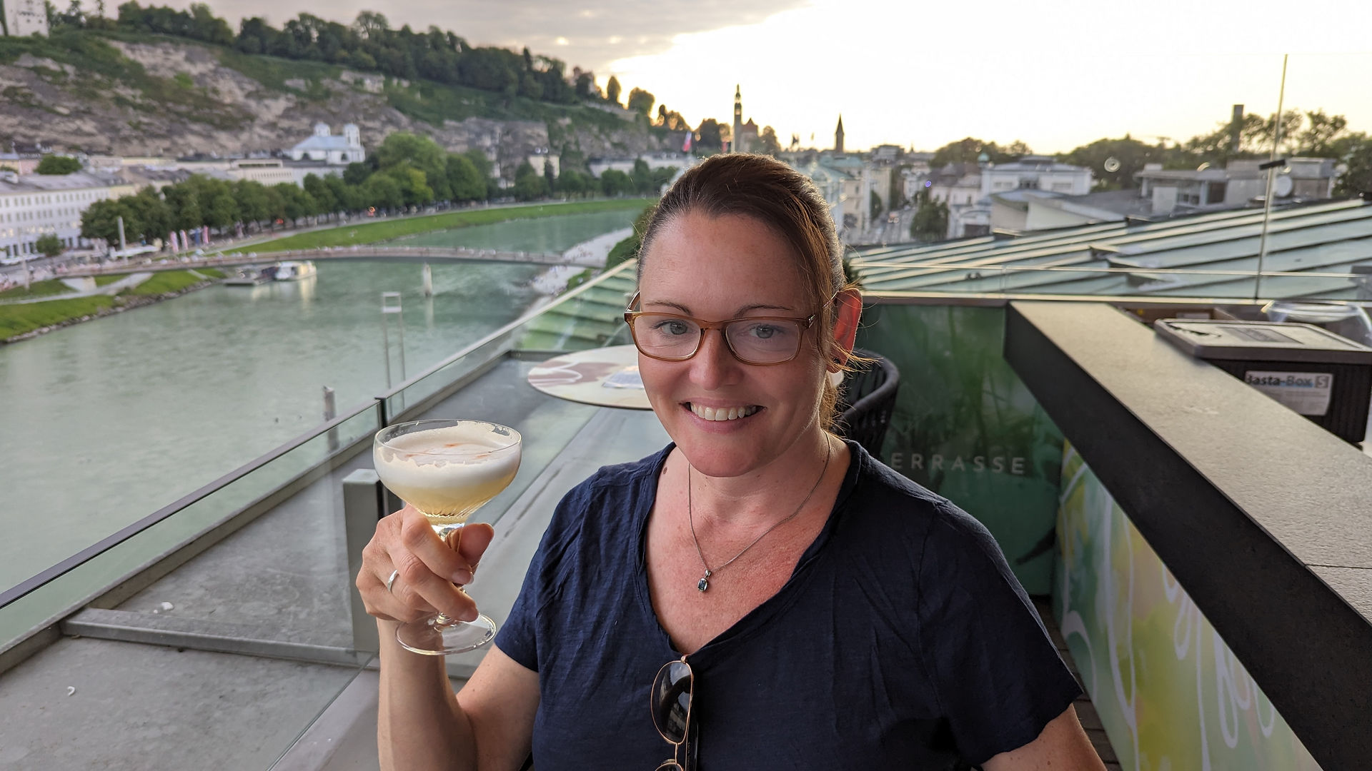 Enjoying the view at dinner