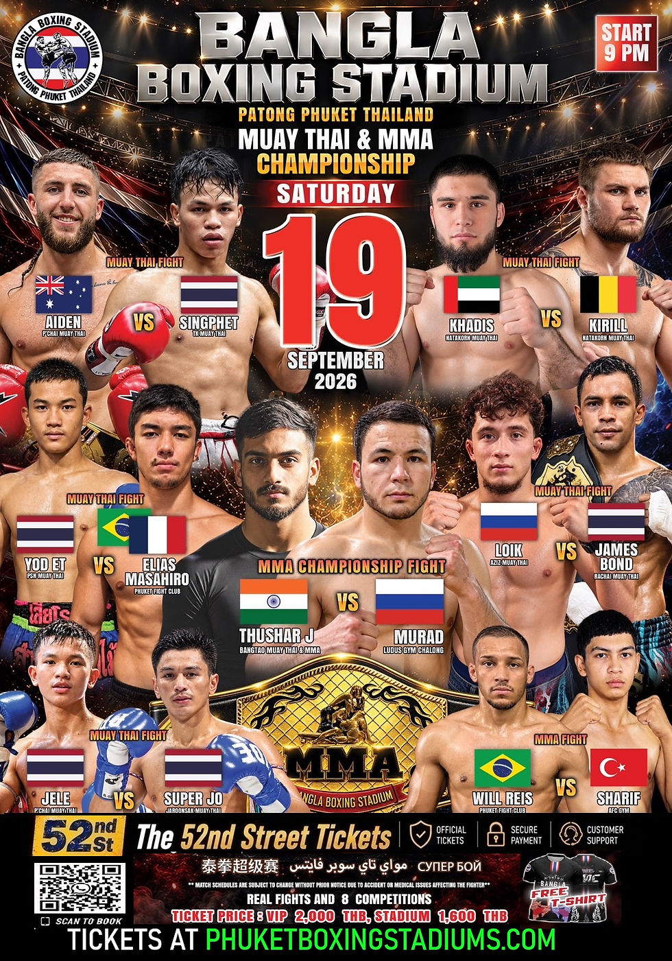 19/9/2026 - Bangla Boxing Stadium Patong, Number 1 Muay Thai Greatest in Phuket.