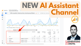 GA4 Default Channel Group report showing the new AI Assistant traffic channel