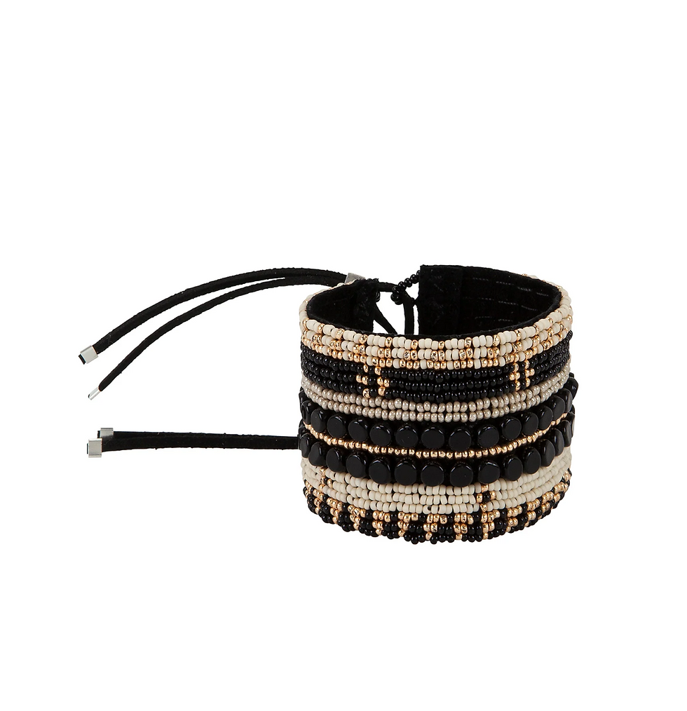 Statement-Perlenarmband (schwarz-weiss/24K vergoldet)