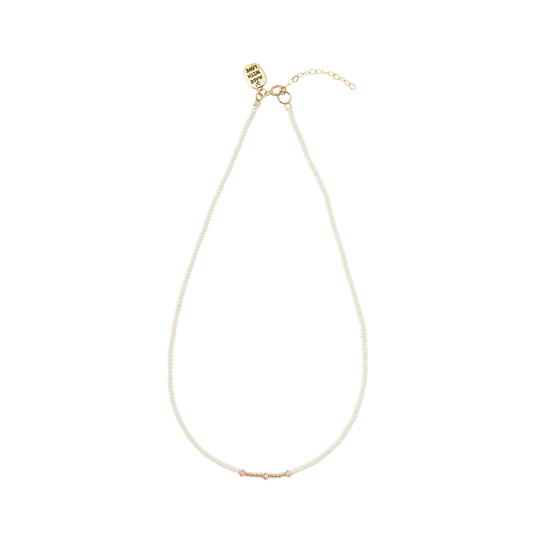 Perlen-Halskette mit Swarovski-Kristallen (weiss/24K vergoldet)