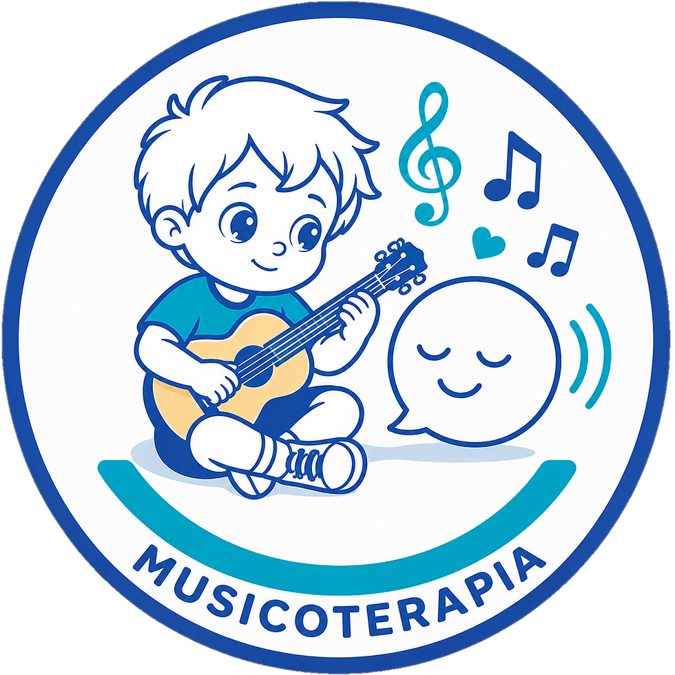 Ilustração de criança tocando violão pela Musicoterapia.